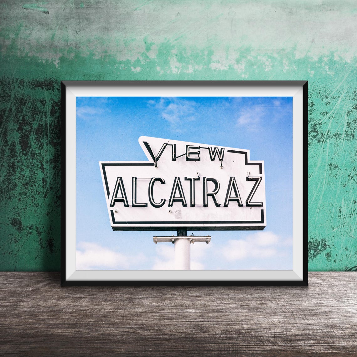 View Alcatraz Neon Sign Blue Sky San Francisco Travel Poster