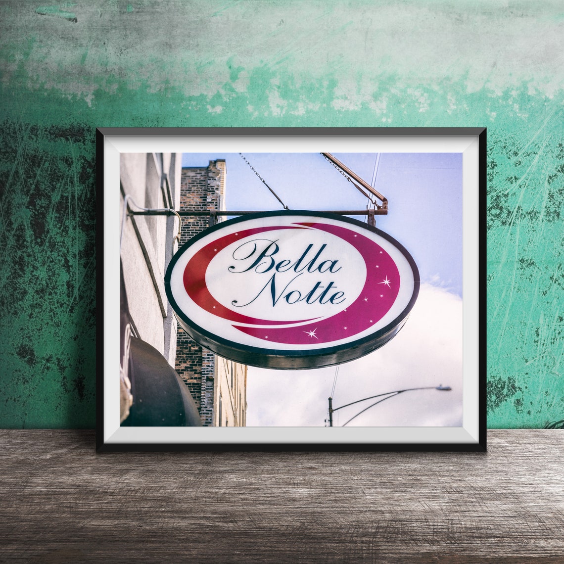 Bella Notte Oval Restaurant Sign West Town Chicago Night Poster
