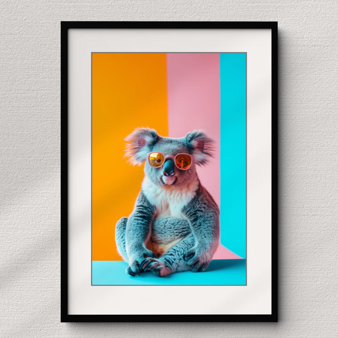 Koala in Orange Sunglasses Against Bold Color Block Stripes Fun Poster