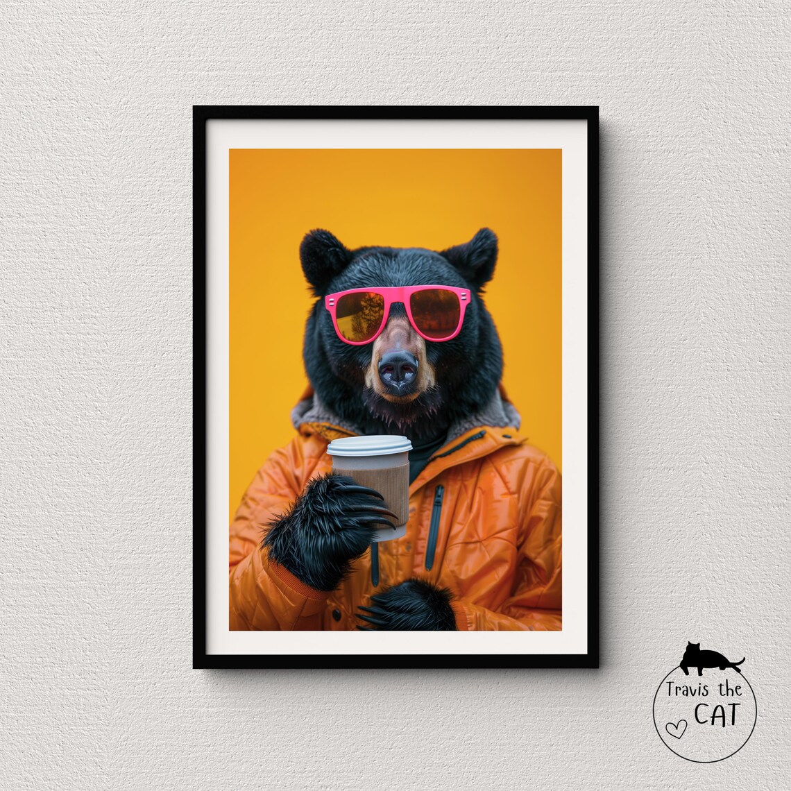 Black Bear Drinking Coffee, Animal Lover Aesthetic