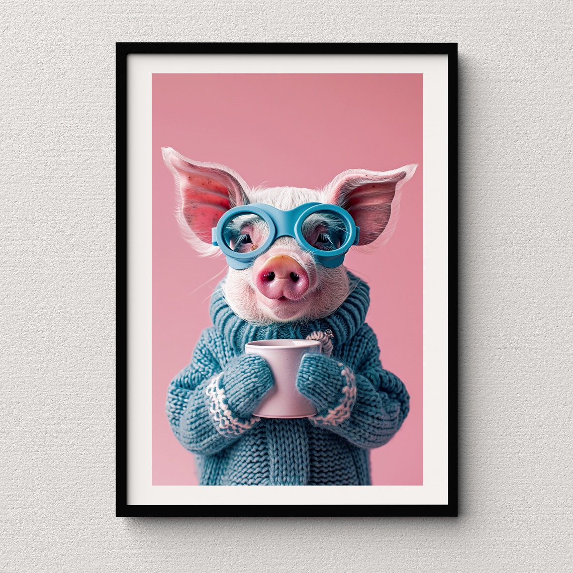 Print Cute Pig Drinking Coffee Chilling Cute Cow Wall Art For The Animal Lover Aesthetic Prints Prints Pig Prints