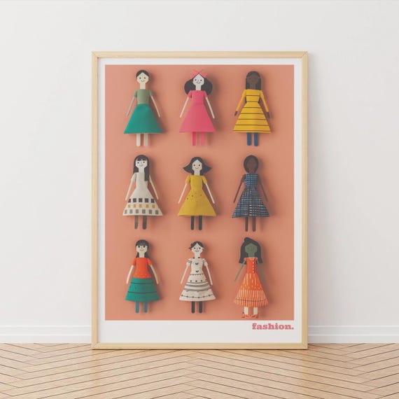 Retro Fashion Dolls Art Print Vintage Collage Folk