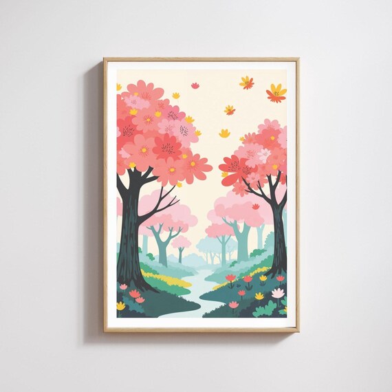 Tree Blossom Forest Illustrated Art Poster