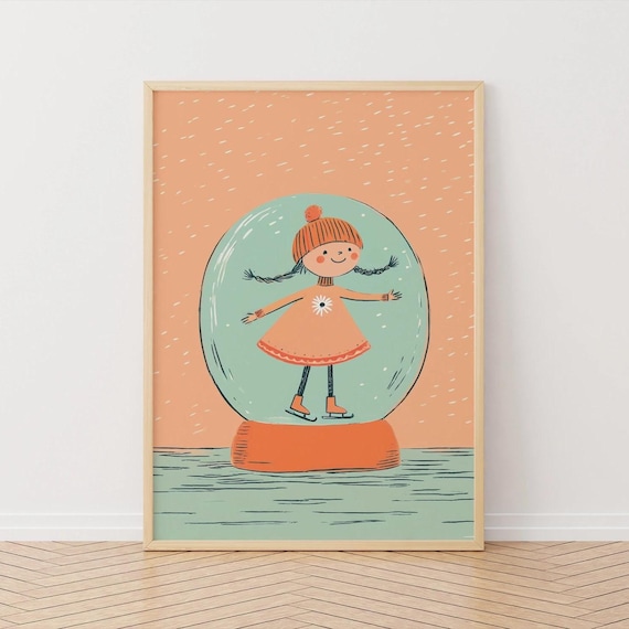 Ice Skating Girl Inside a Snow Globe Winter Wonderland Poster