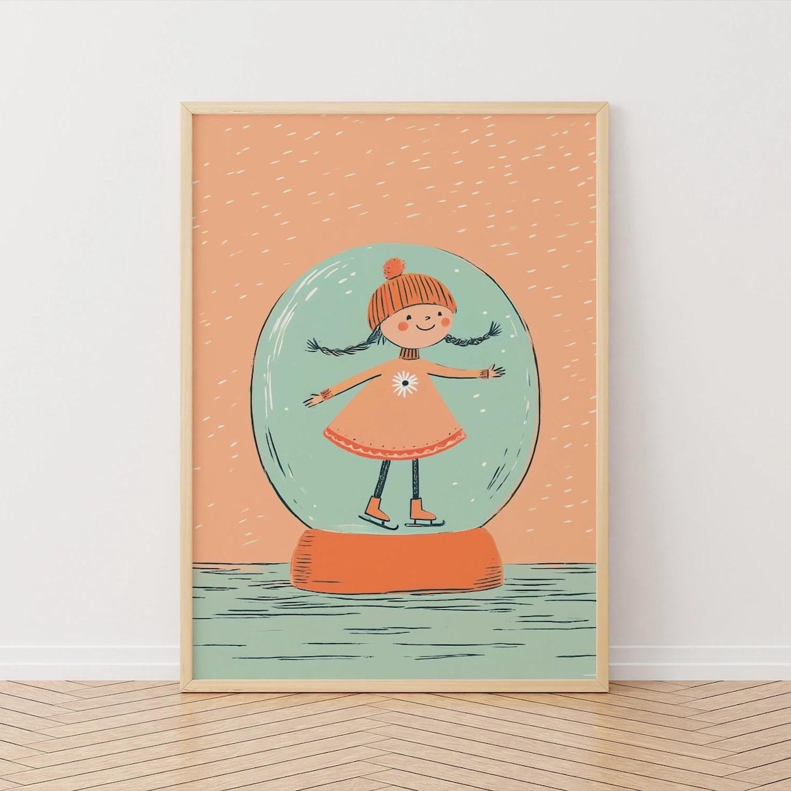 Ice Skating Girl Inside a Snow Globe Winter Wonderland Poster