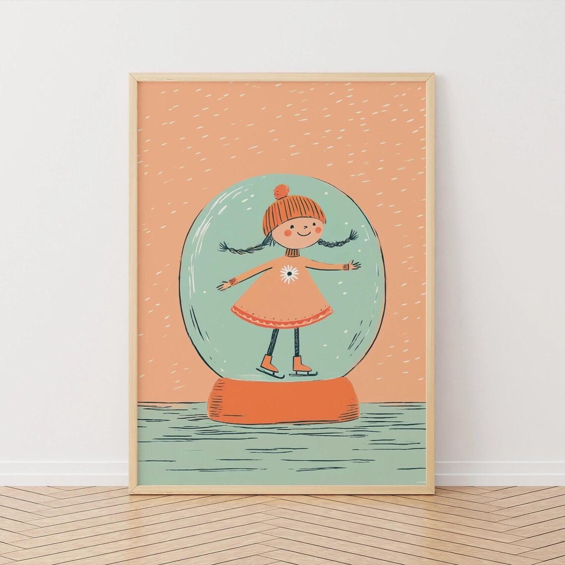 Personalized Ice Skating Girl Snowglobe Print Winter Bedroom Decor