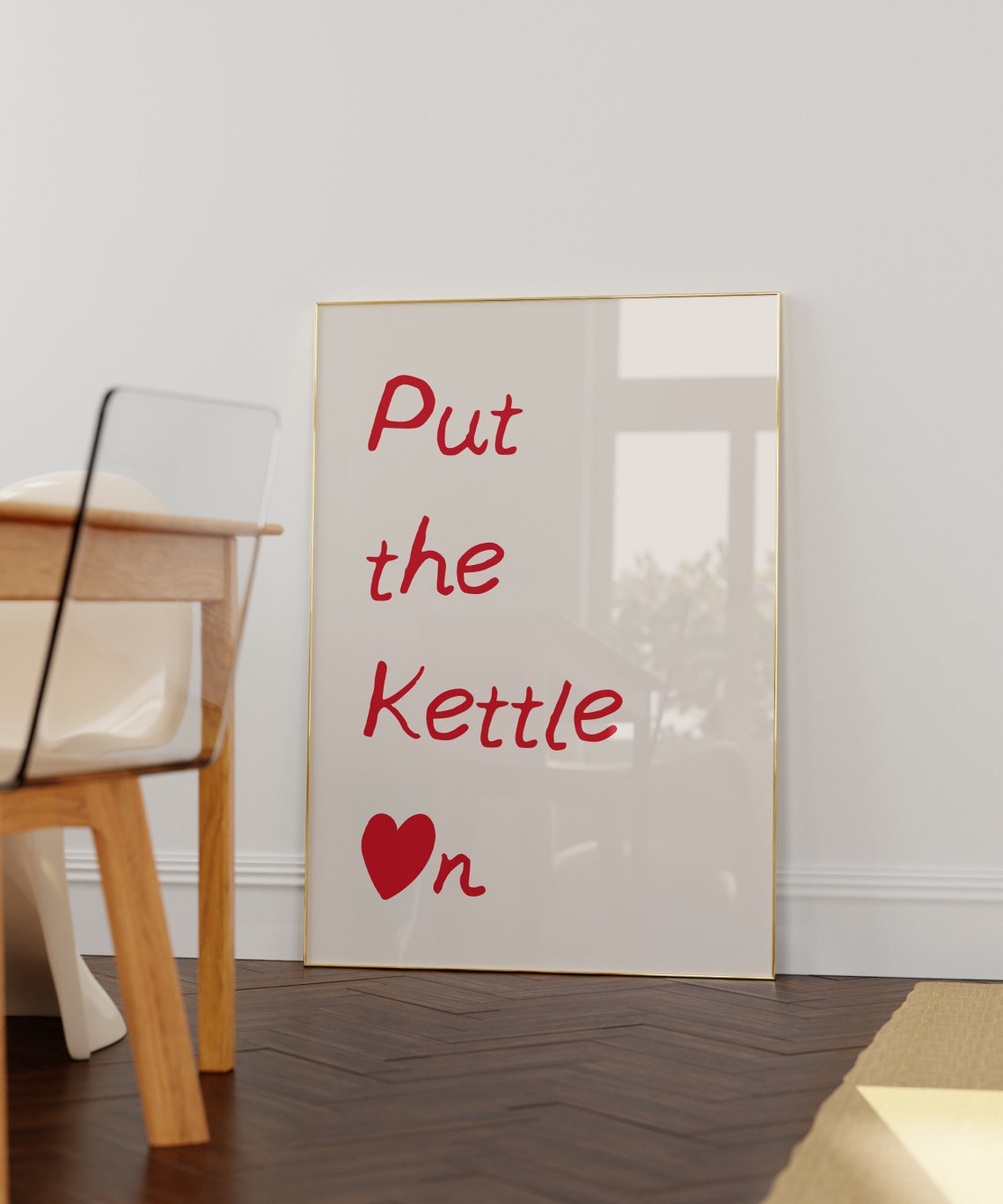 Put the Kettle On Red Heart Tea Lover Kitchen Wall Quote Poster - Image 3