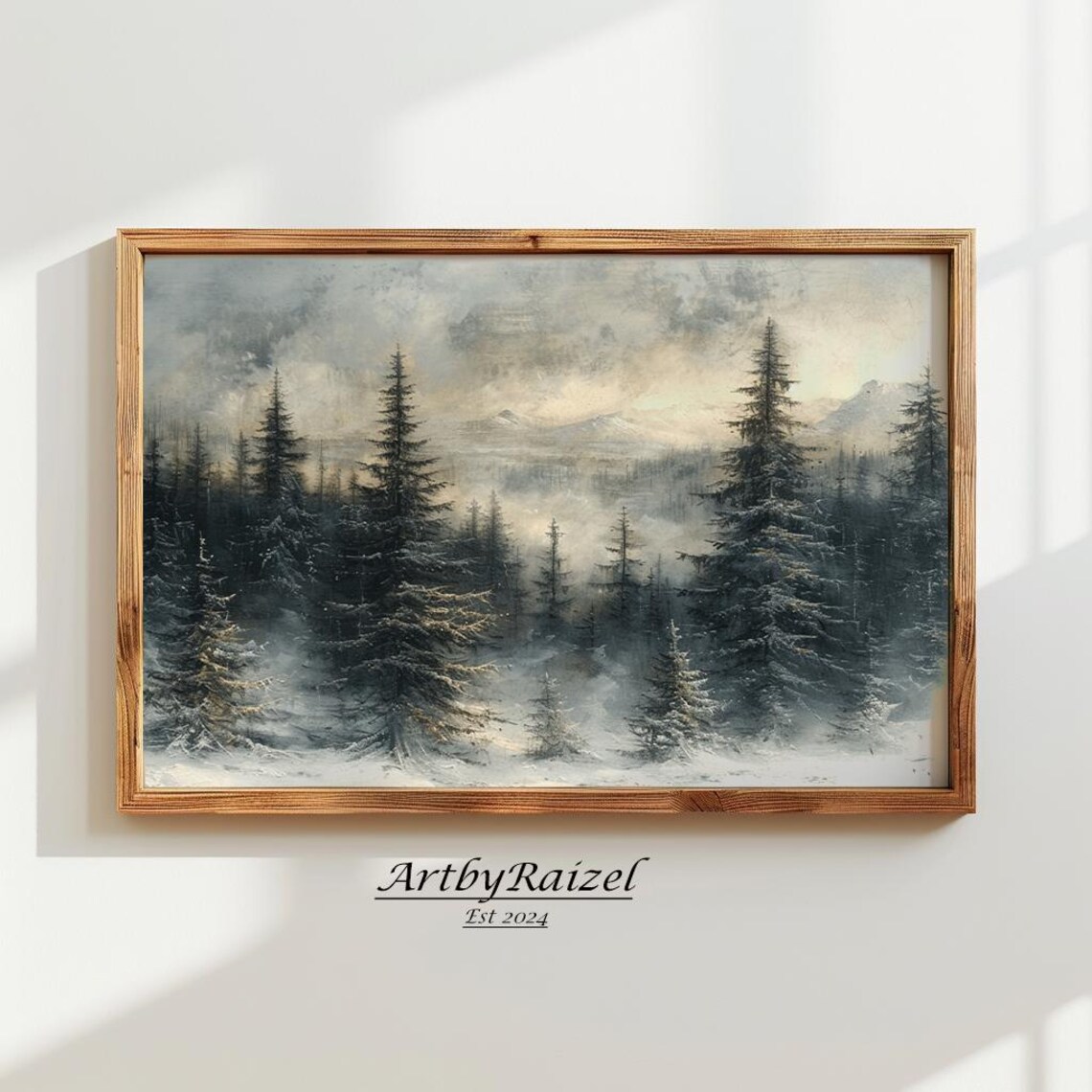Misty Winter Pine Forest In The Fog Moody Monochrome Art Poster