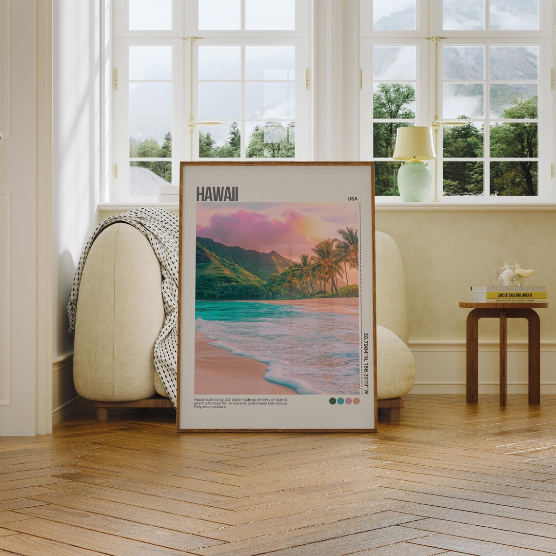 Hawaii Tropical Beach Palm Sunset Pink Sky Scenic Travel Poster - Image 7