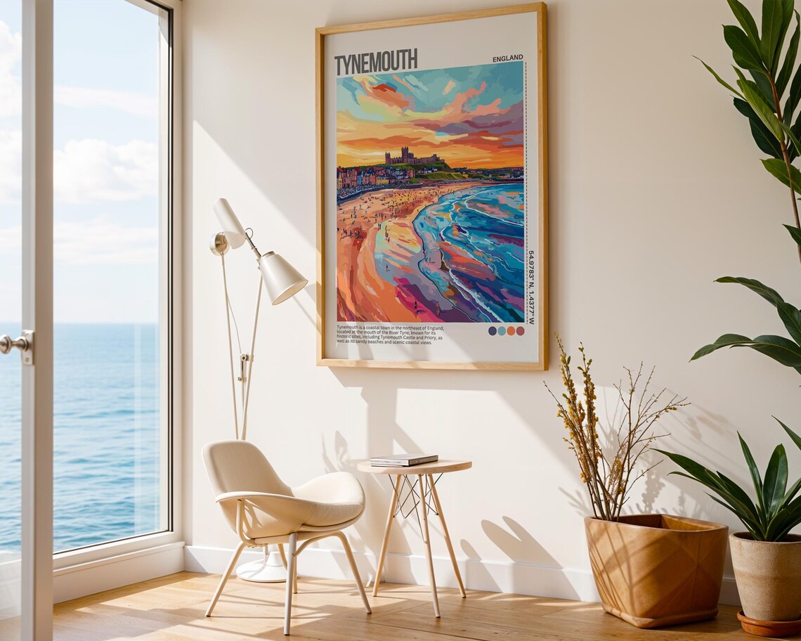 Tynemouth Beach Colorful Sunset England Coastal Town Travel Poster - Image 7
