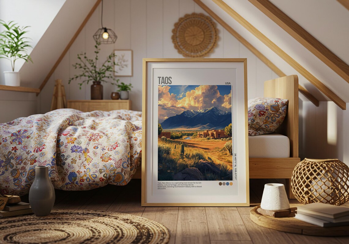 Taos New Mexico Desert Adobe Mountain Town Sunset Travel Poster - Image 4