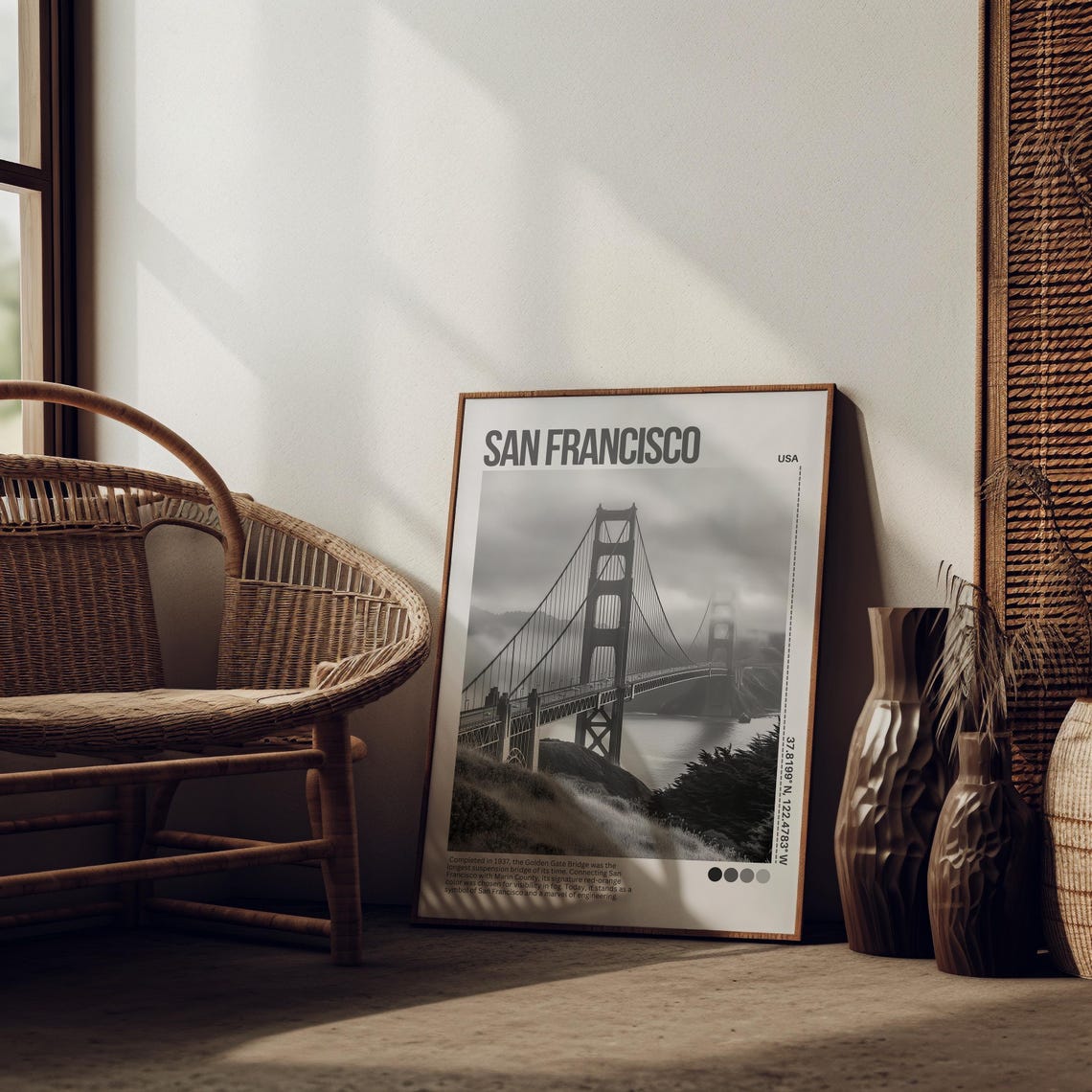 San Francisco Golden Gate Bridge Fog Black White Photo Poster - Image 5