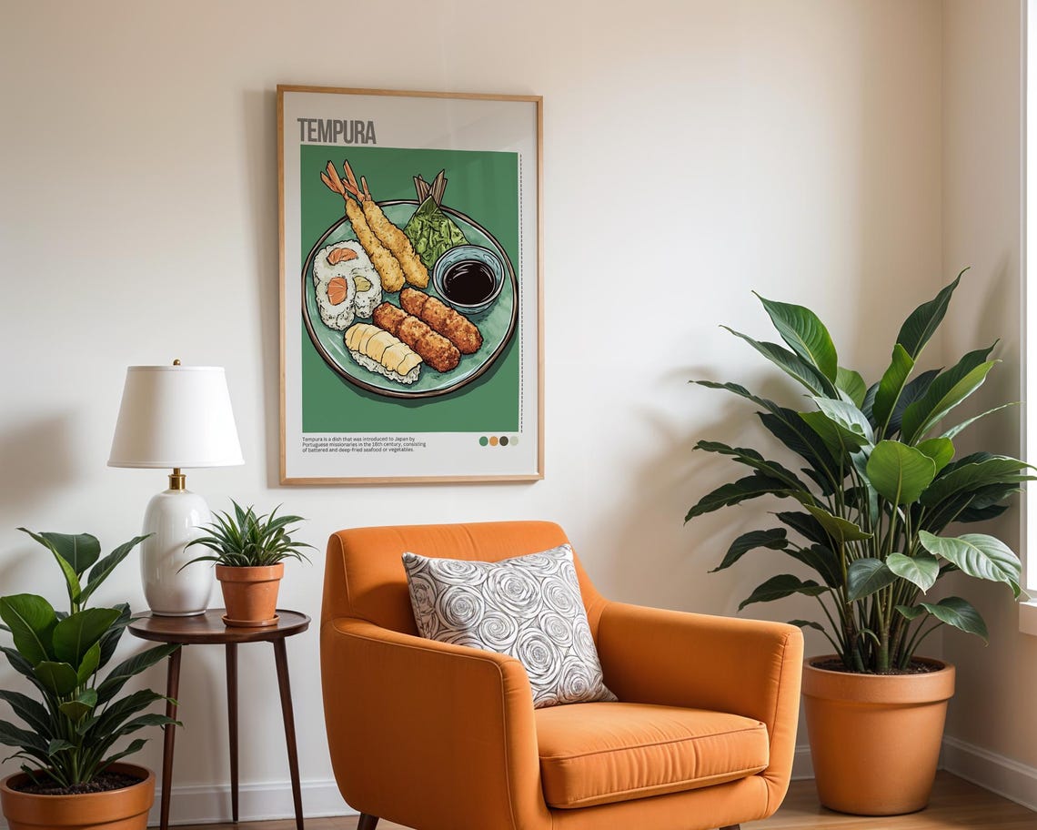 Tempura Shrimp Sushi Plate Japanese Cuisine Illustrated Poster - Image 4
