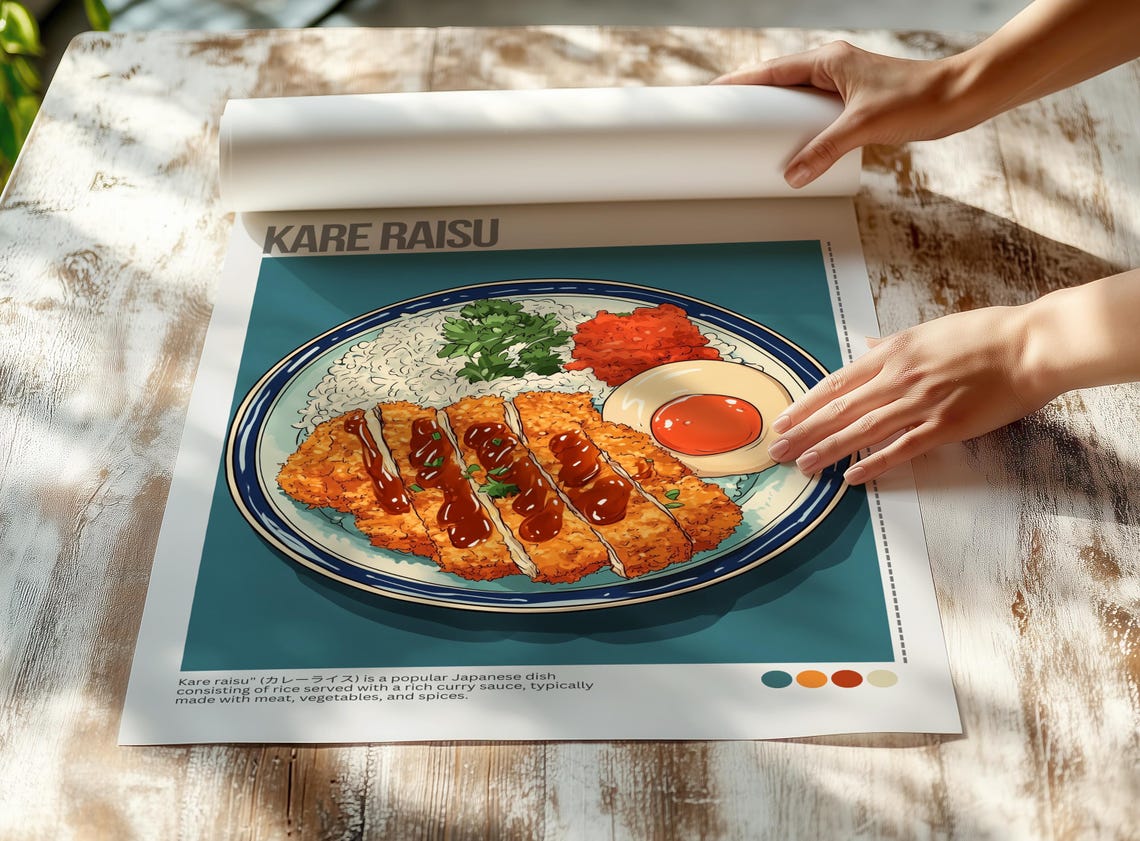 Kare Raisu Japanese Curry Rice Tonkatsu Egg Illustrated Poster - Image 2