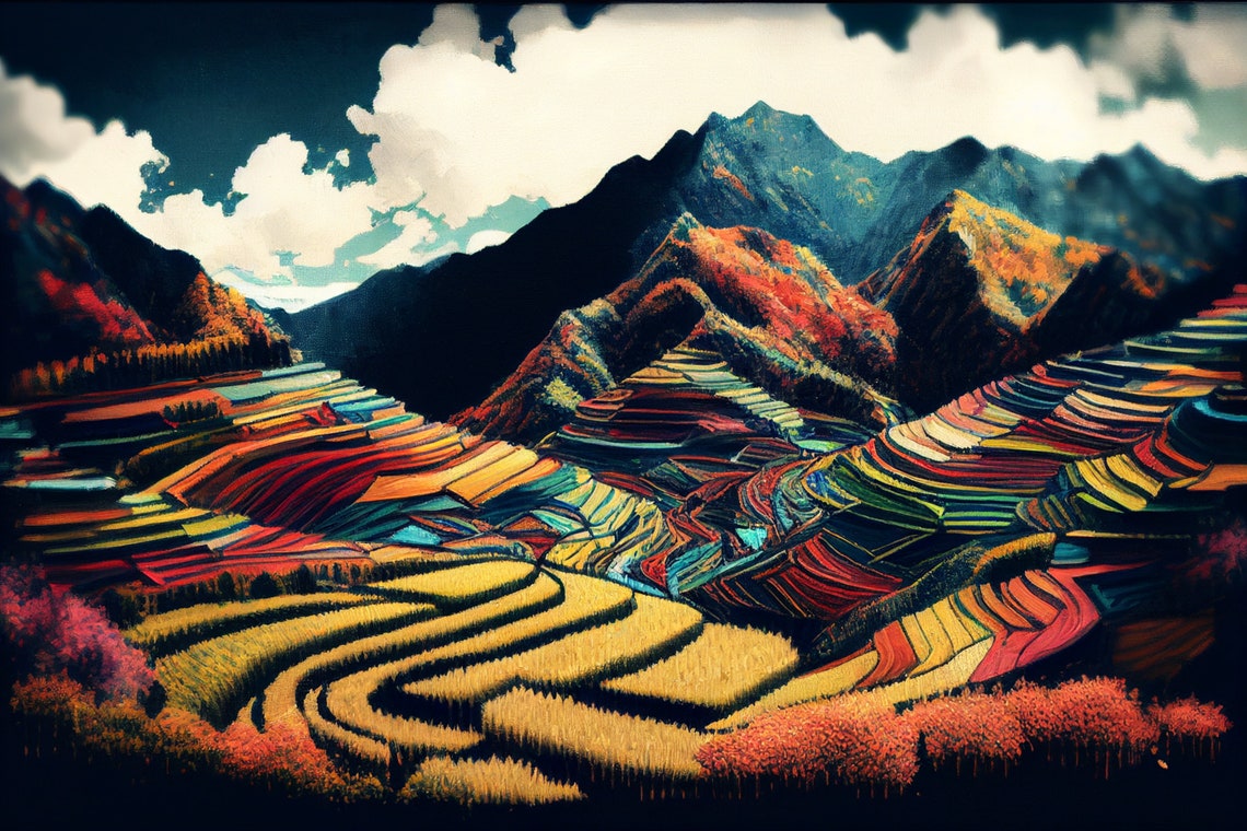 Rice Field Painting A Nature Art Mountain Art Wall Art Home Decor Art Landscape Art Oil Painting - Image 2