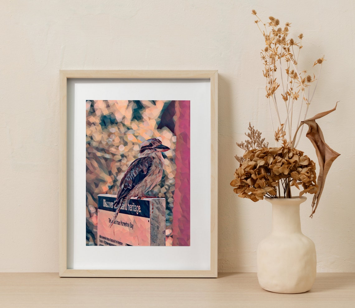 Kookaburra Perched on Sign Post Low Poly Australian Bird Poster