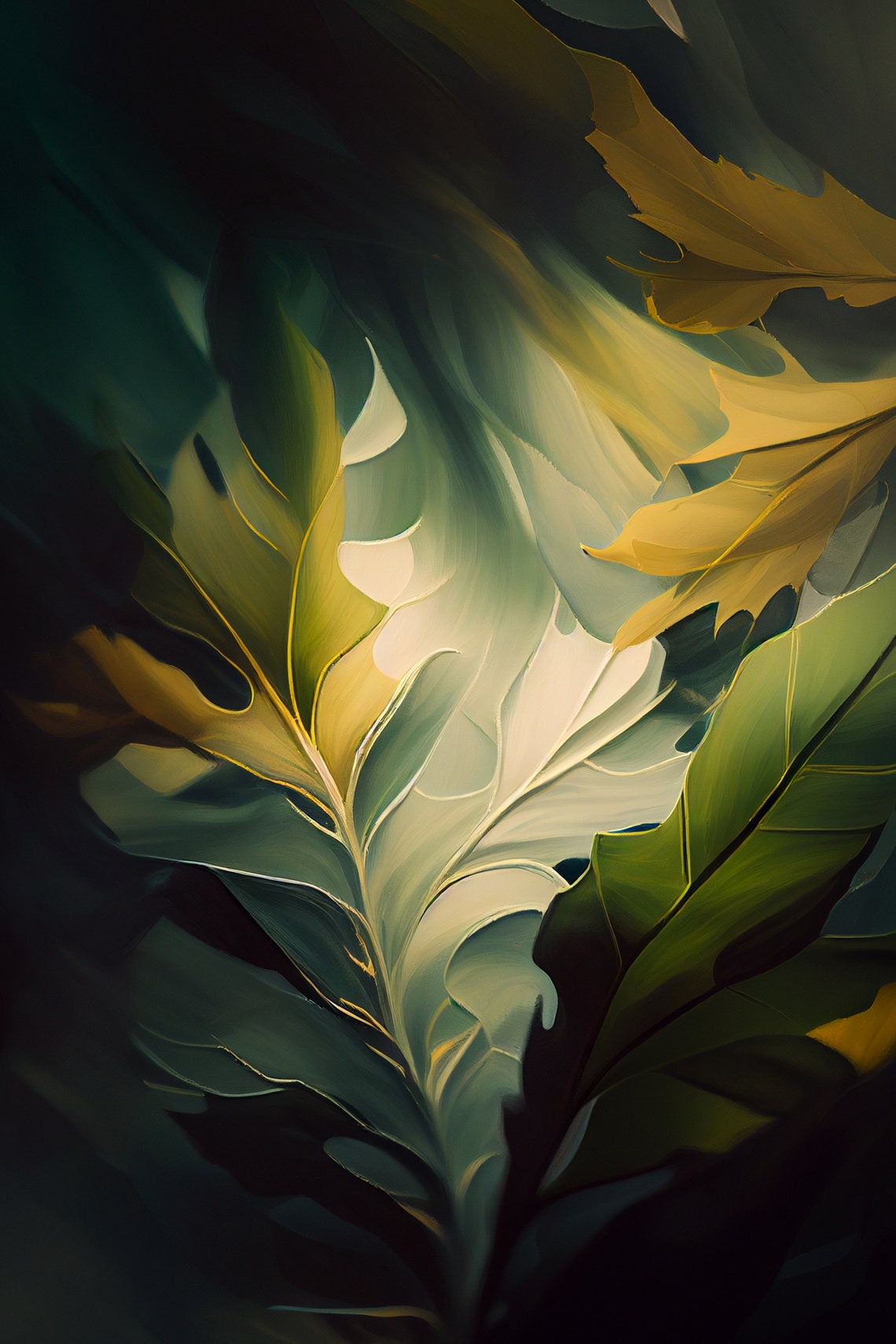 Abstract Golden Green Large Foliage Botanical Painting Poster - Image 2