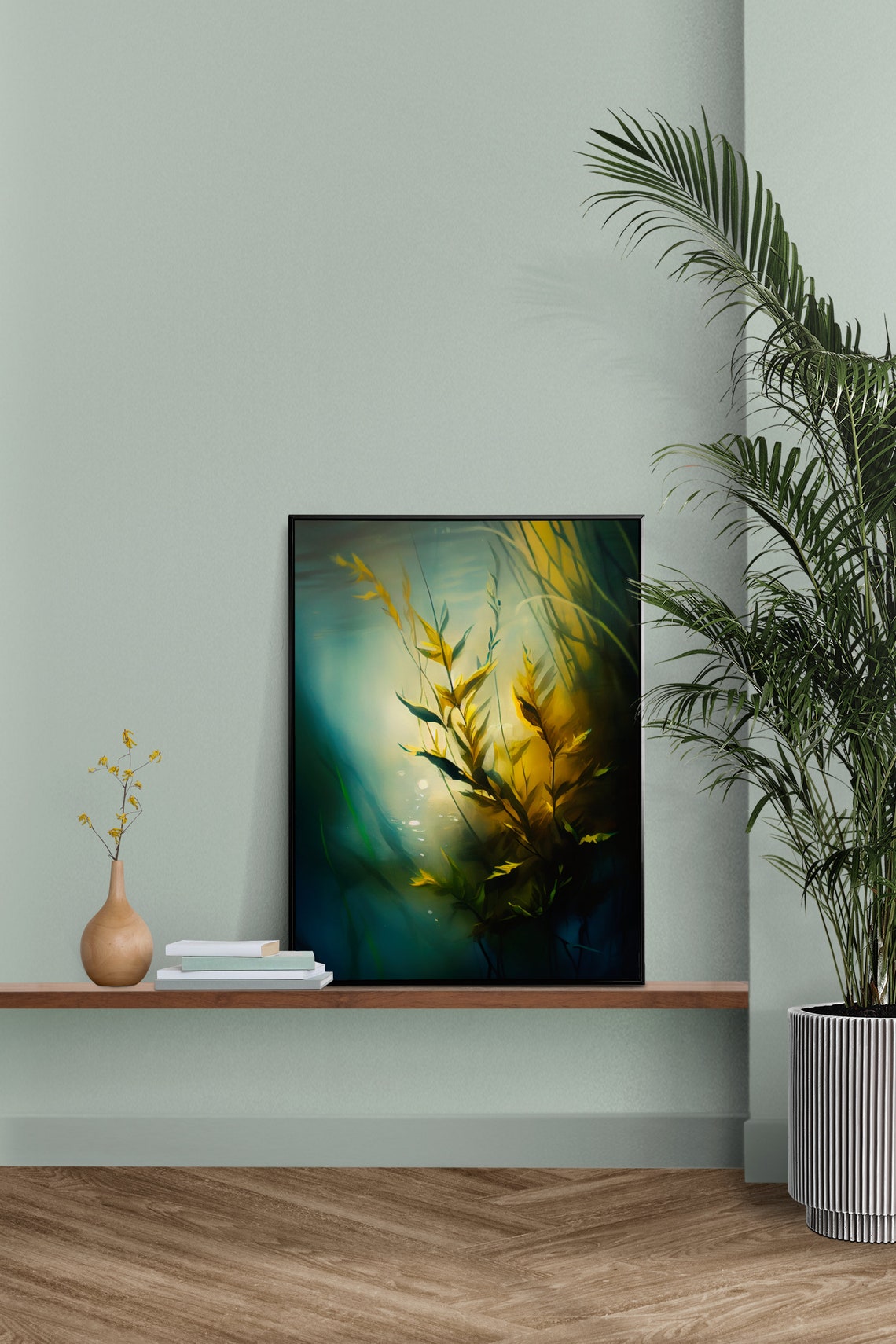 Sunlit Green Plants Abstract Botanical Garden Painting Poster - Image 3