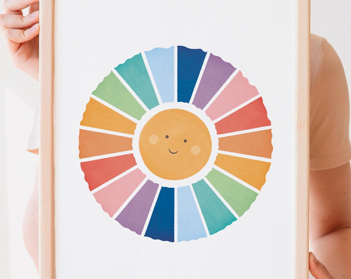 Happy Smiling Sun Rainbow Color Wheel Nursery Wall Decor Poster - Image 3