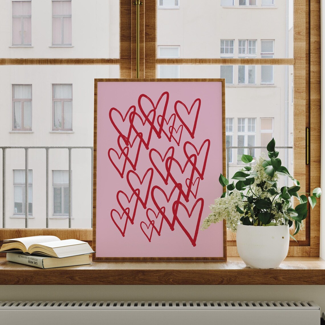 Red Doodle Hearts On Pink Girly Sweet Valentine Love Art Poster