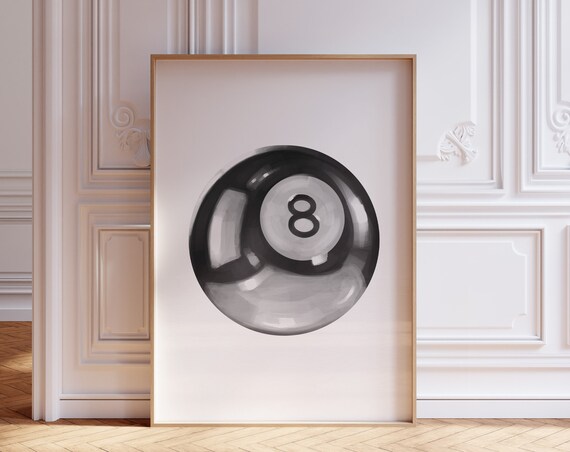 Eight Ball Black And White Art Print, Preppy Decor