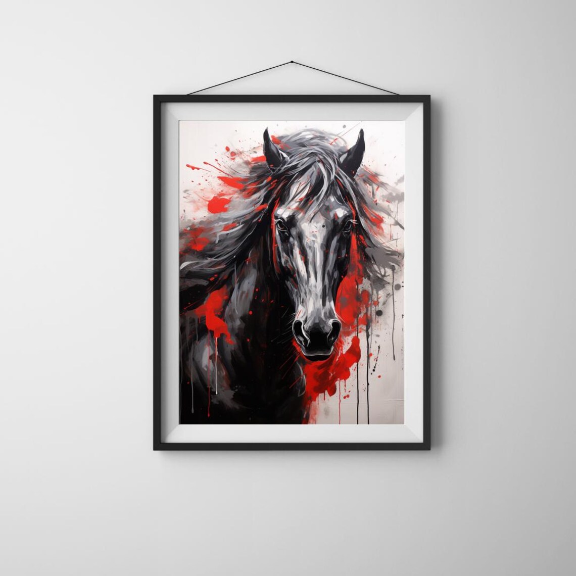 Fierce Horse Portrait Red Black Splatter Bold Abstract Equine Poster