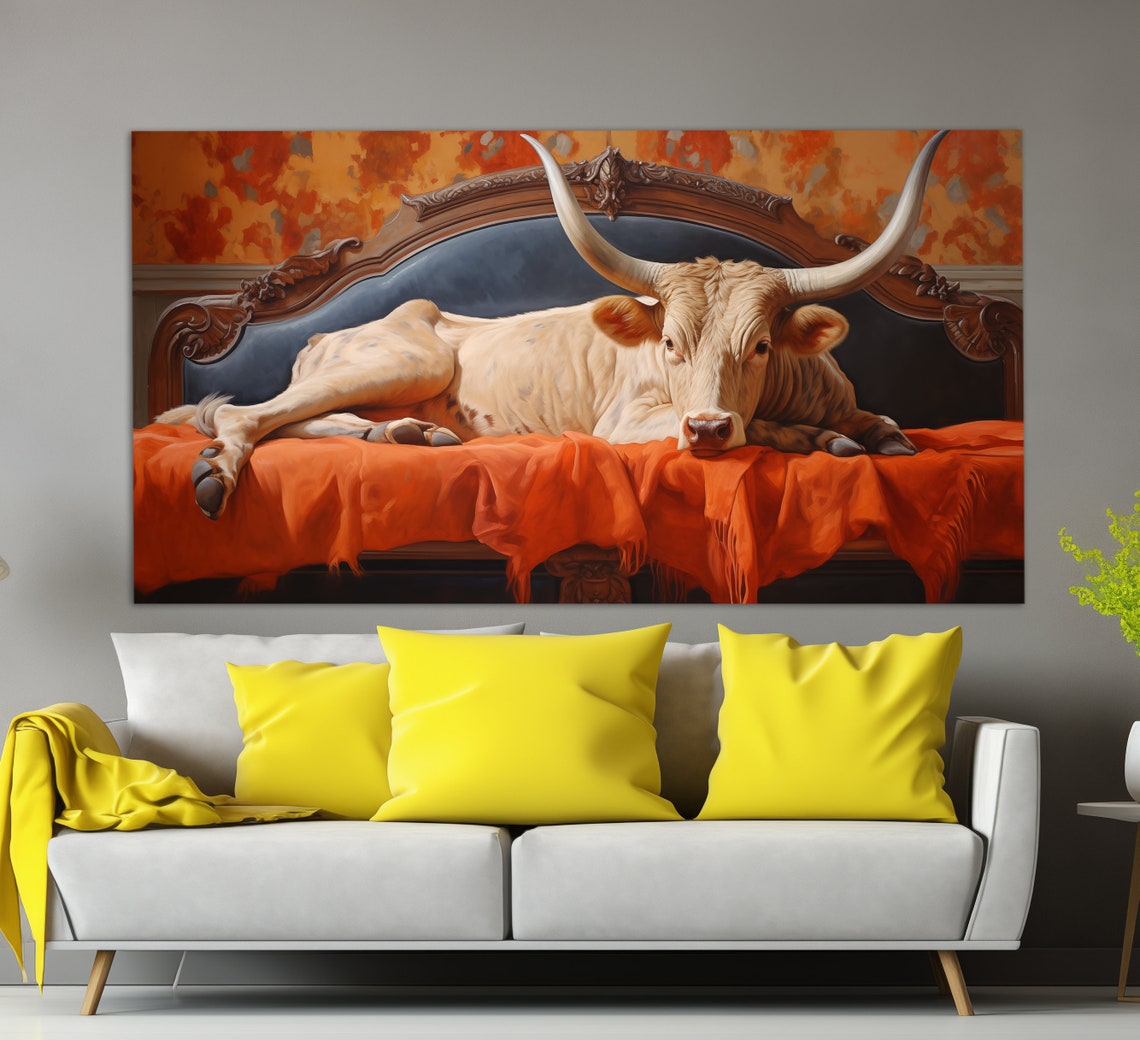 Cow In The Bedroom Print Bedroom Wall Decor Farmhouse Wall Decor Cow Painting Cows Wall Art Cute Cow Painting Cow Print