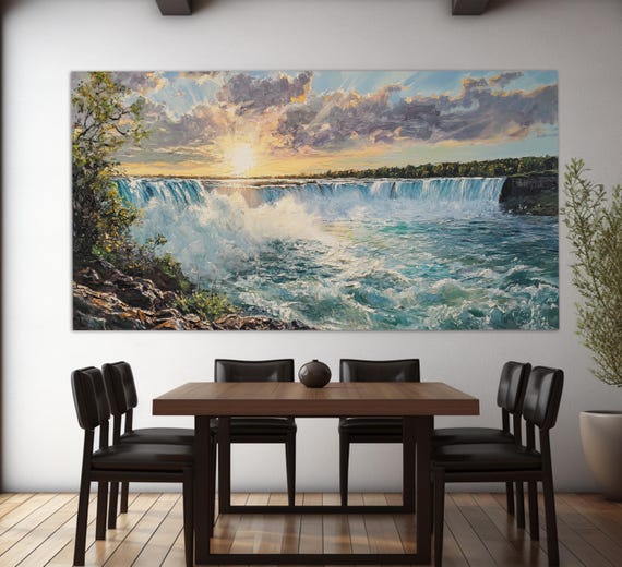 Niagara Falls On Sunset Print Niagara Falls Wall Art Abstract Waterfall Painting Scenic Waterfall Poster Faux Window Poster