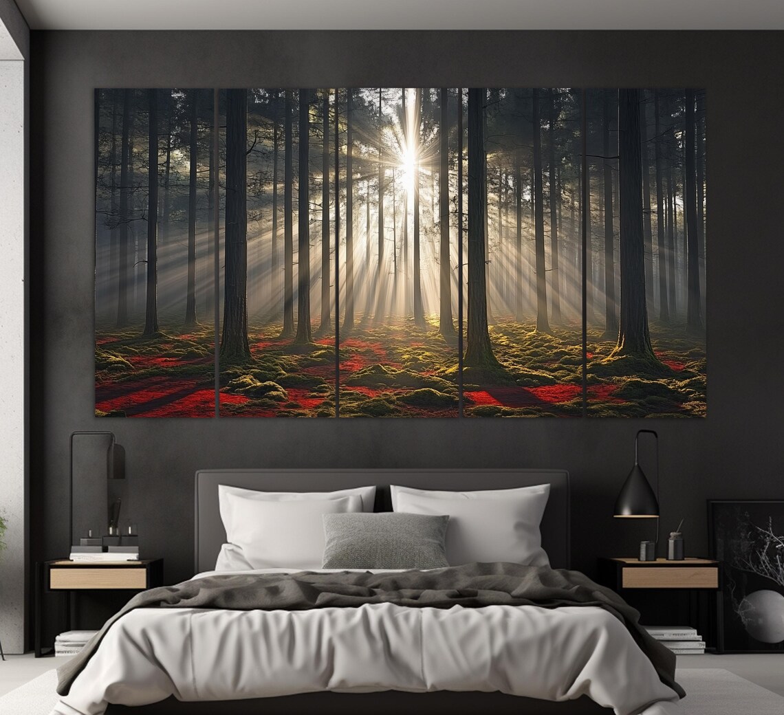 Scenic Sunrise in Forest Poster Print, Nature Landscape - Image 2