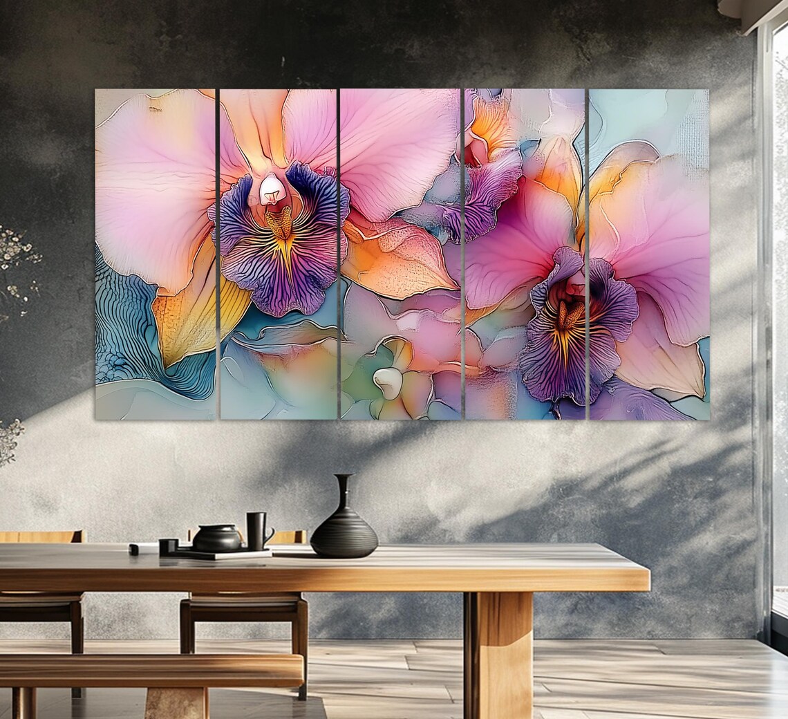 Abstract Orchid Flowers, Modern Floral Art Print - Image 2