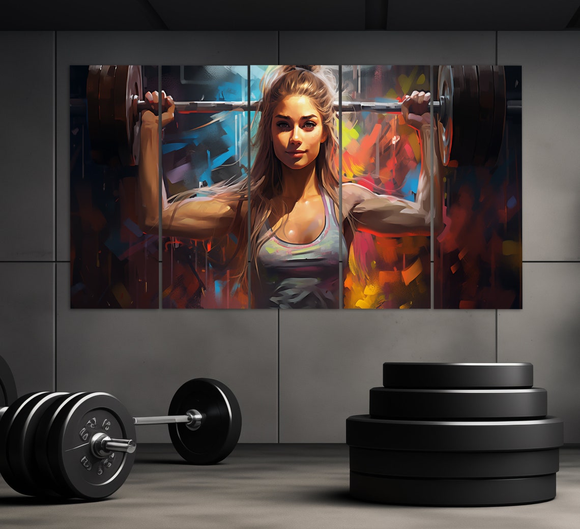 Woman Fitness Wall Art Abstract Weightlifting Print In An Oil Painting Style Fitness Art Fitness Painting Gym Wall Decor - Image 3