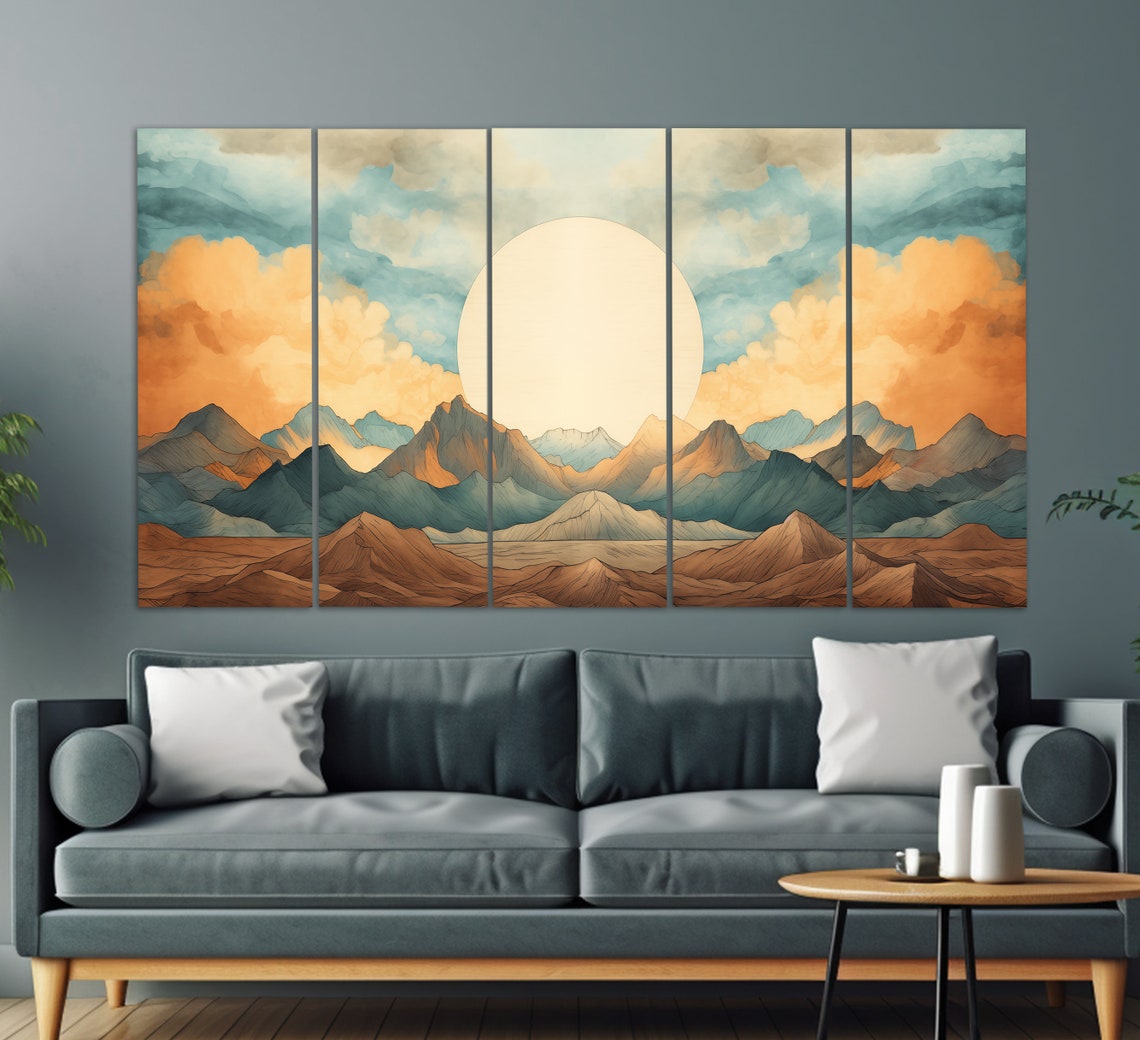 Boho Abstract Mountain Layers Big Rising Sun Warm Earth Tones Poster - Image 4