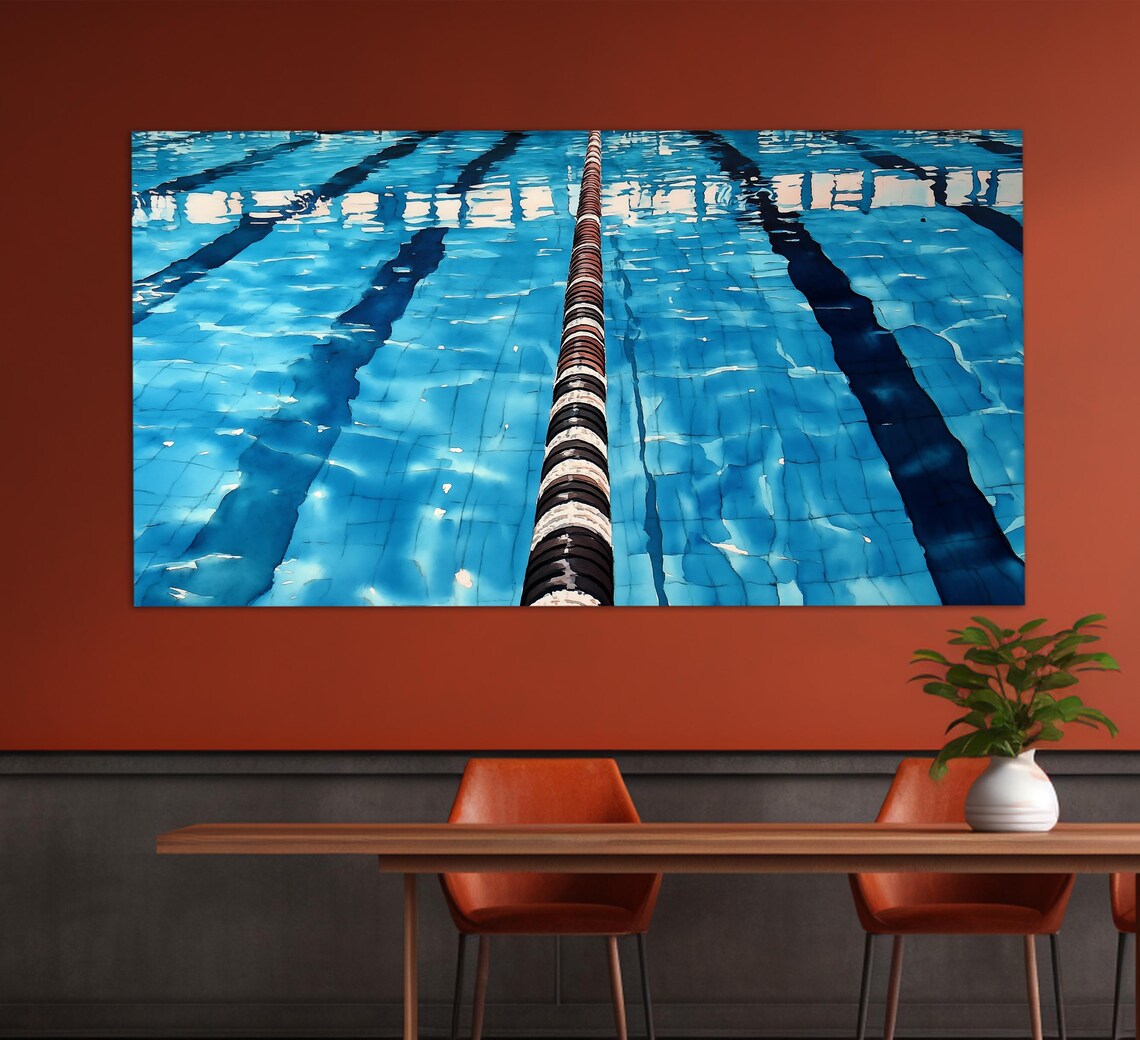 Empty Swimming Pool Lanes Turquoise Water Ripples Sports Photo Print