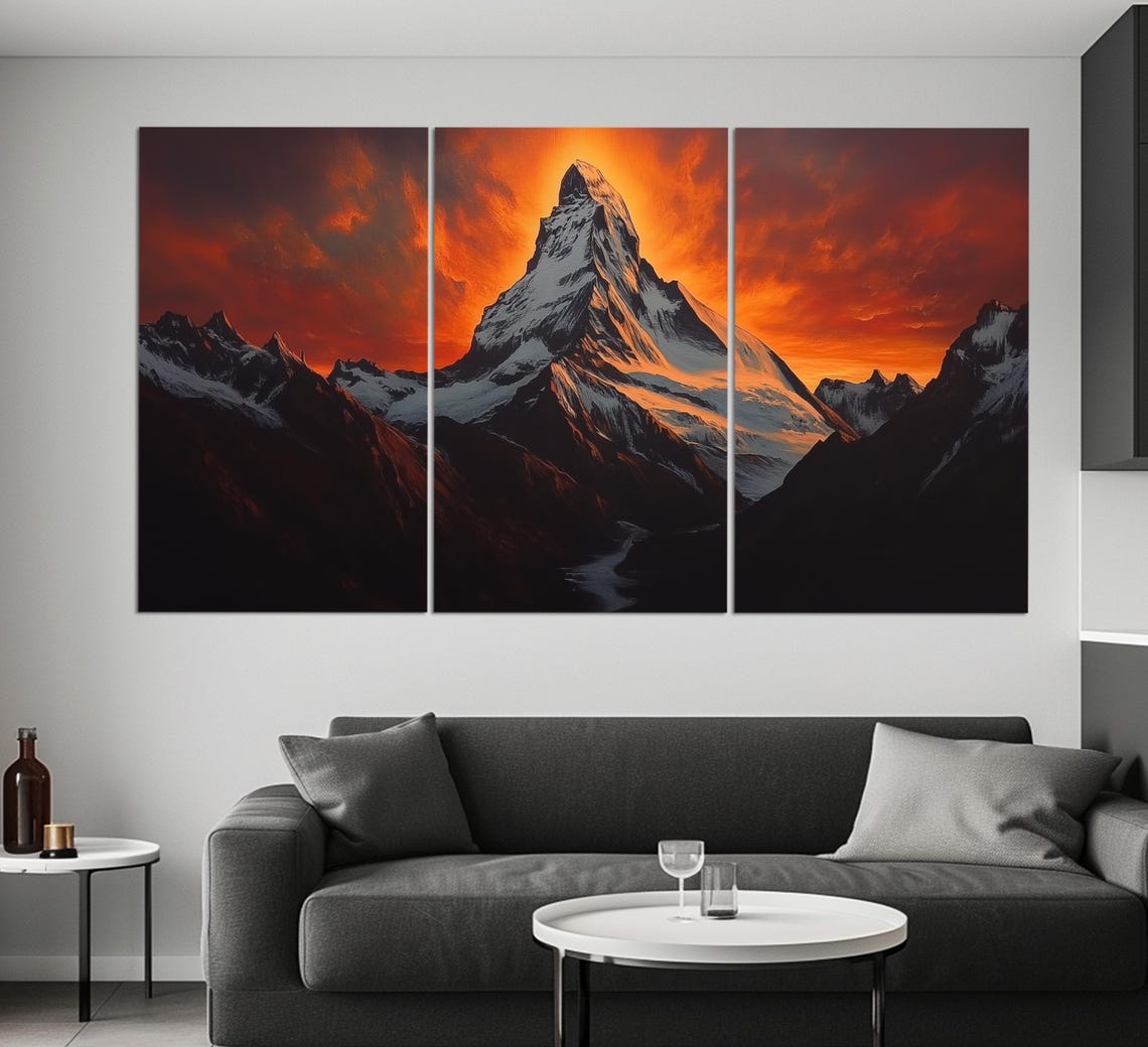 Matterhorn Mountain At Fiery Orange Sunset Swiss Alps Snow Peak Poster - Image 6