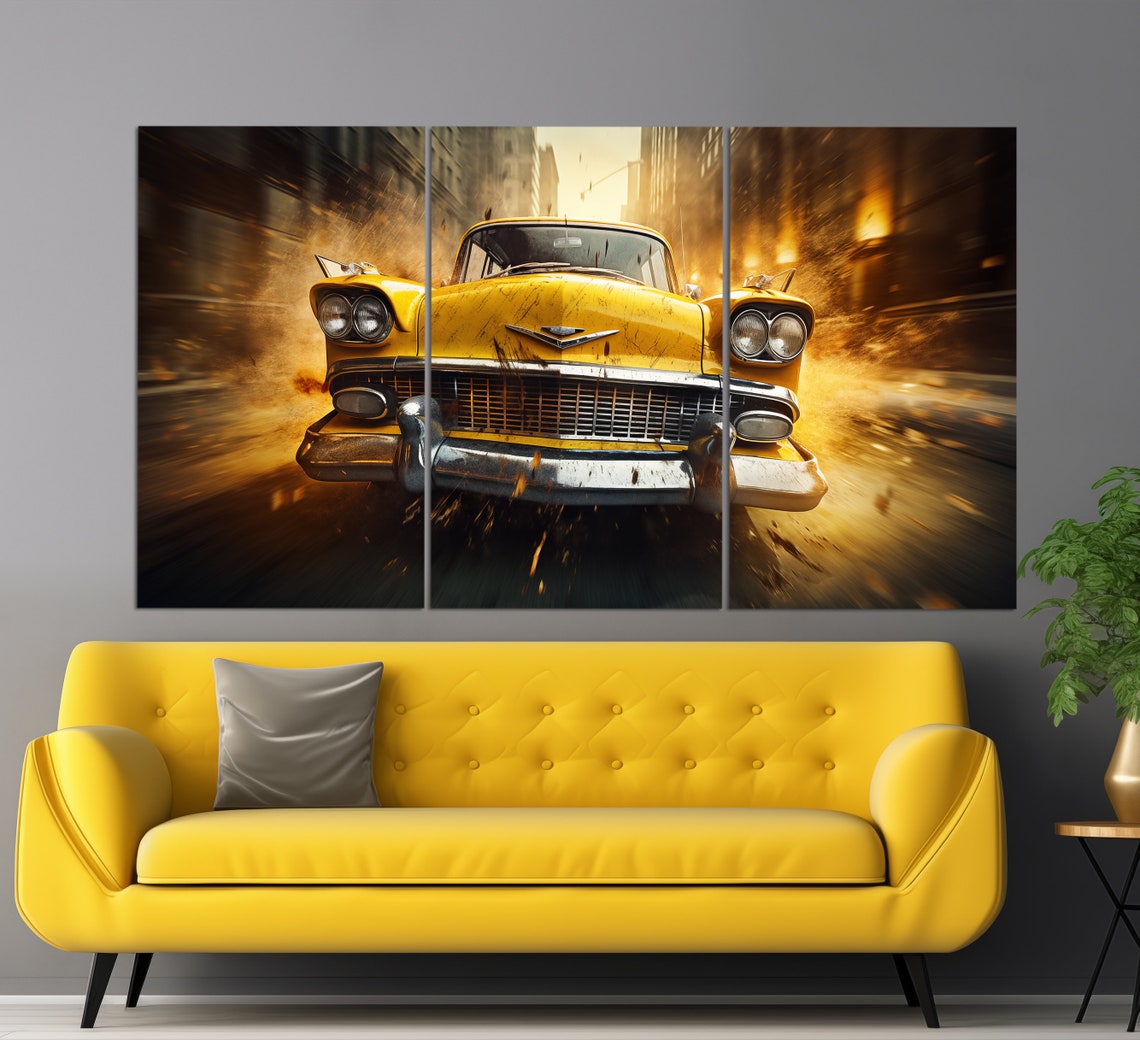 Retro Taxi Car Print In A Vintage Oil Painting Style Taxi Wall Art Vintage Taxi Print Taxi Driver Gift Taxi Office Decor - Image 6