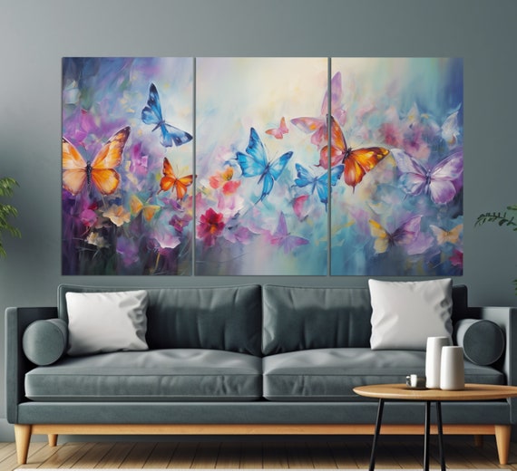 Colorful Butterflies Print In A Vintage Oil Painting Style Abstract Wall Art Butterfly Poster Floral Wall Decor