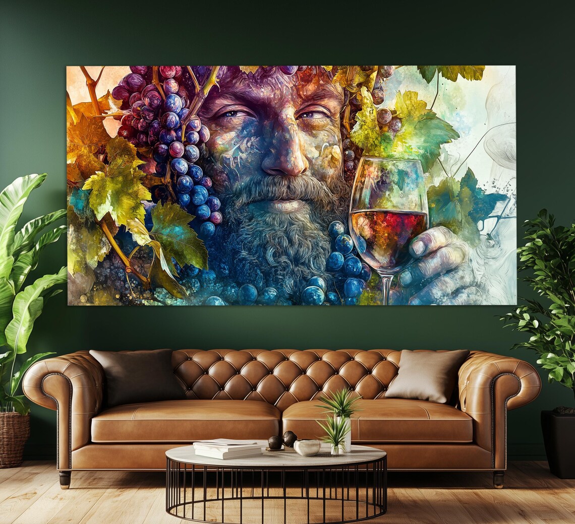 Dionysus God Of Wine Face Of Grapes Watercolor Mythology Art Poster