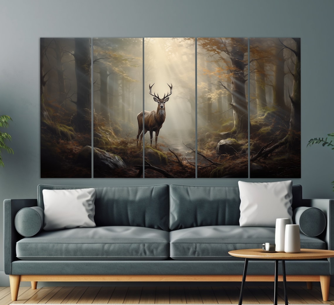 Deer In Forest, Vintage Oil Painting Style Art Print - Image 5