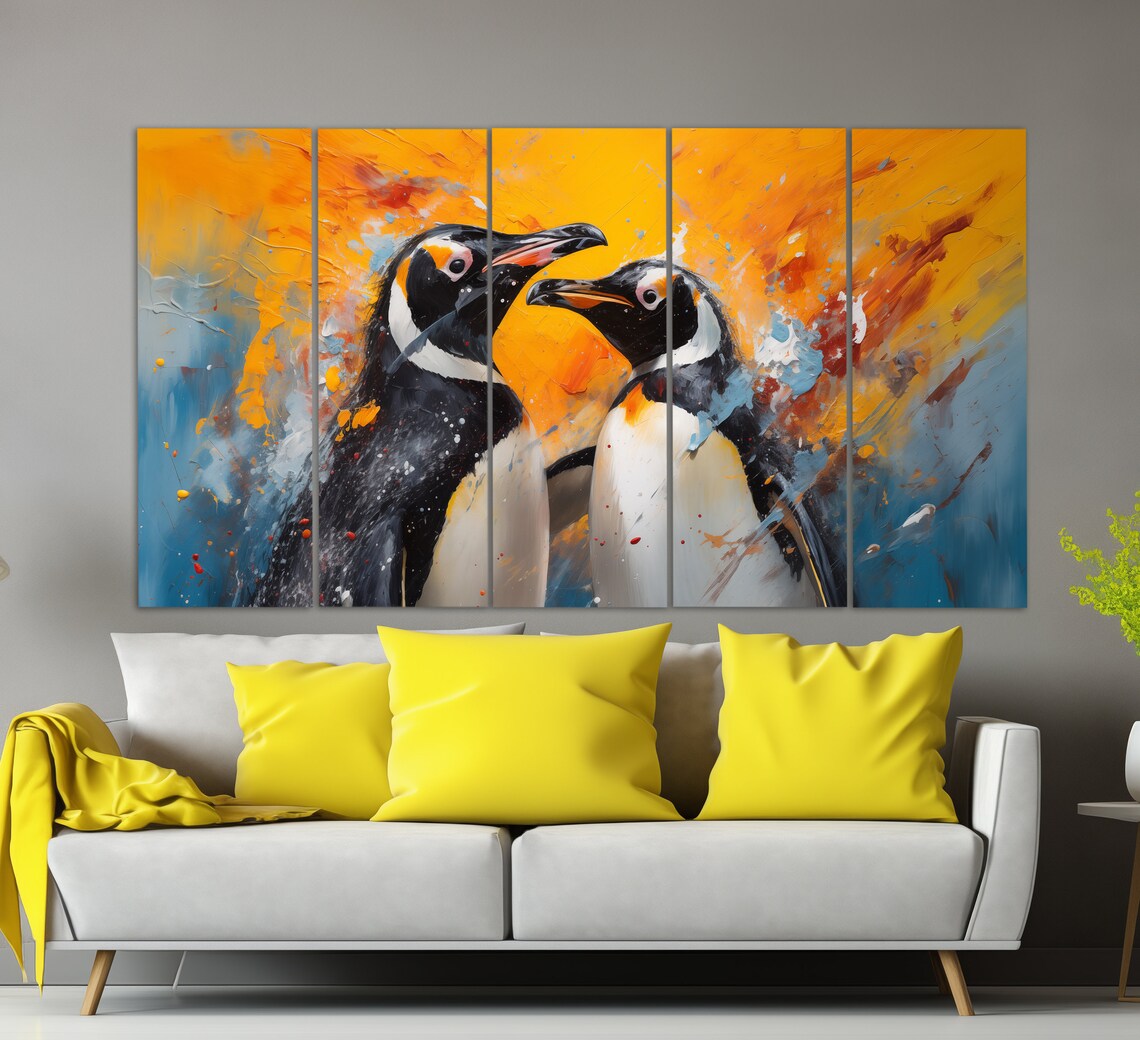 Penguins In Love, Oil-Painting-Style Art Print - Image 2