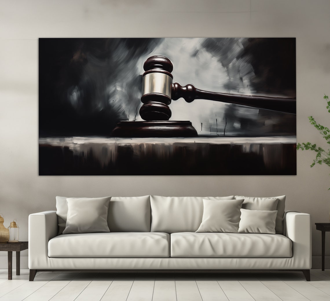 Justice Wall Art Judge Hammer Print In A Vintage Oil Painting Style Lawyer Gift Law Painting Law Office Decor Law Art
