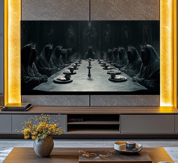 Hooded Crowned Figures Dark Feast Table Medieval Fantasy Gothic Art Poster