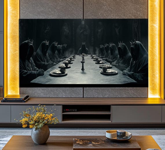 Medieval Fantasy Supper Print Abstract Medieval Painting Fantasy Wall Art Scenic Gothic Painting Horror Print Gothic Wall Decor