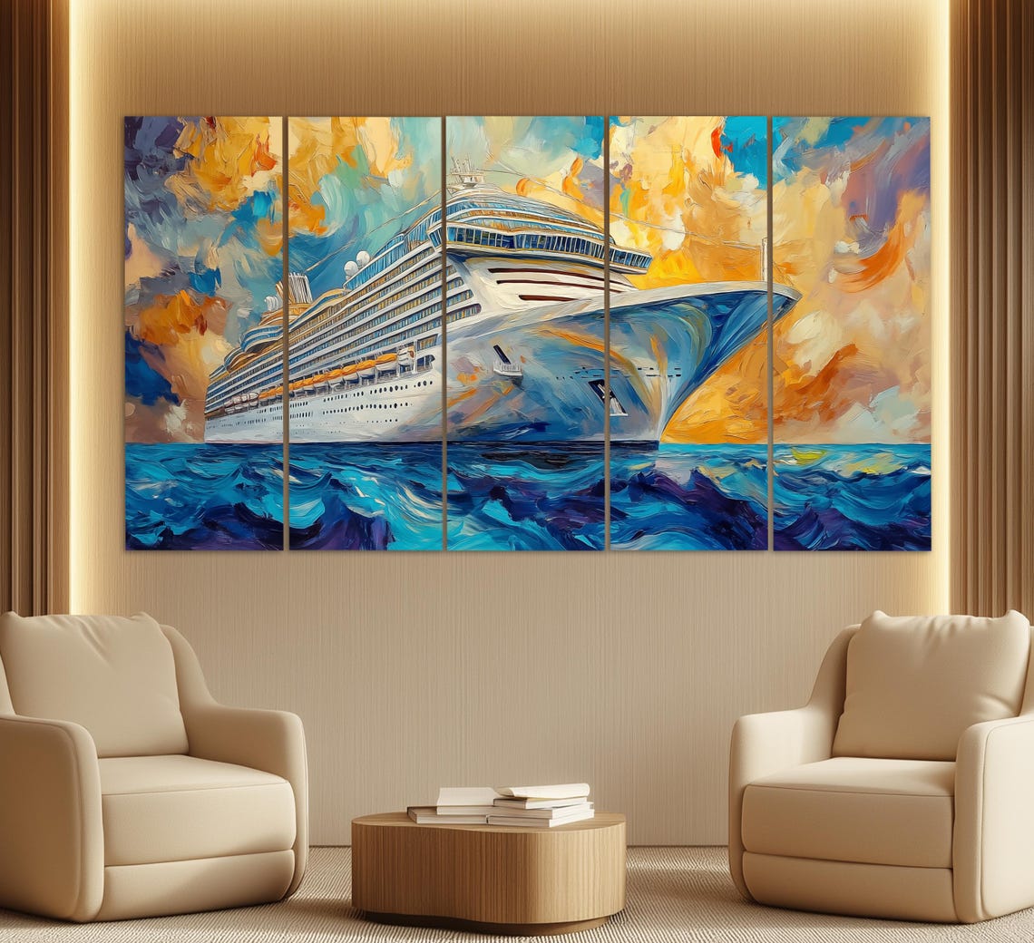 Cruise Ship Print In A Vintage Oil Painting Style Cruise Ship Painting Cruise Ship Poster Travel Agency Decor Travel Wall Art - Image 2
