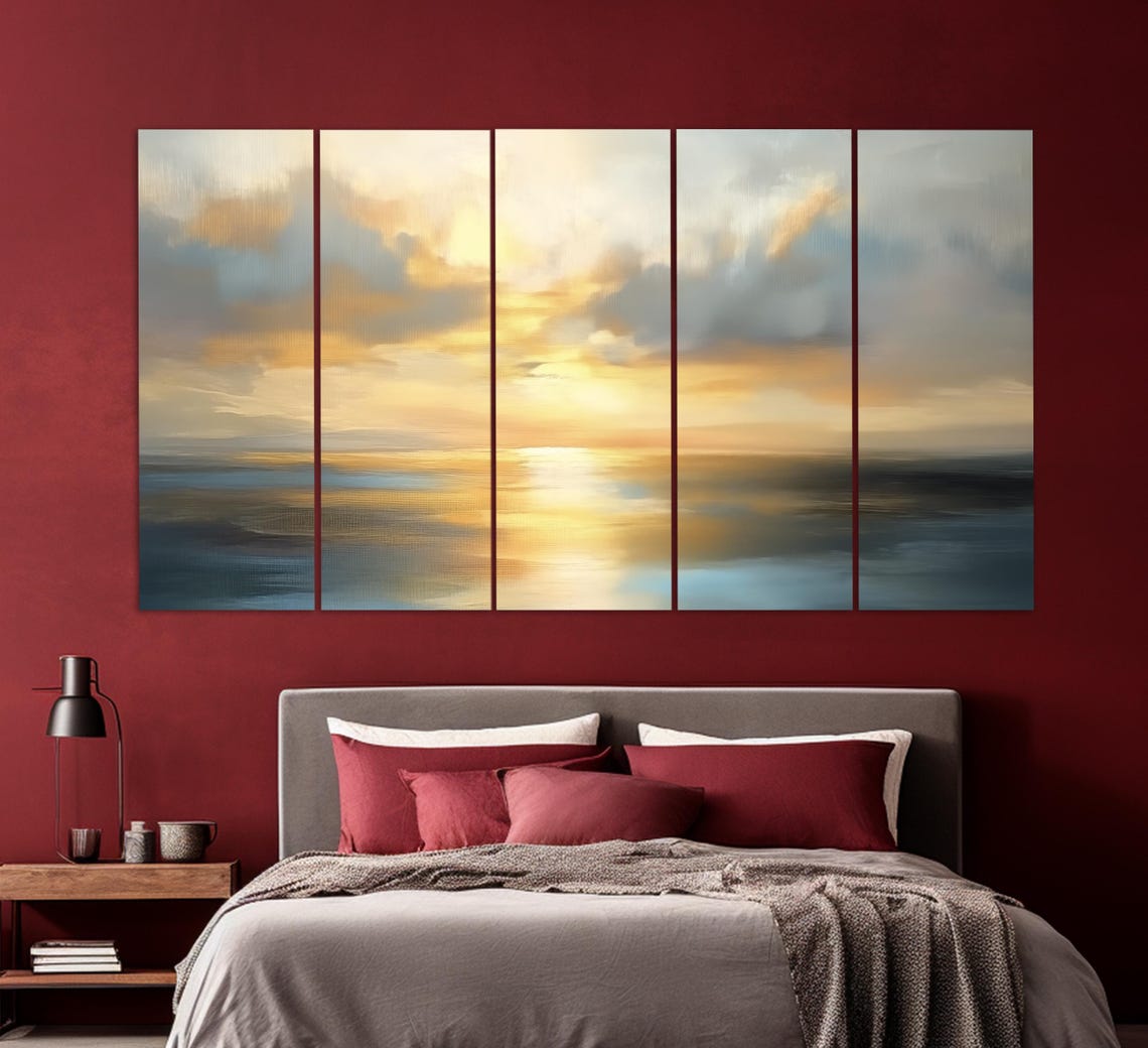 Golden Ocean Sunset Calm Sea Reflections Oil Painting Travel Poster - Image 5