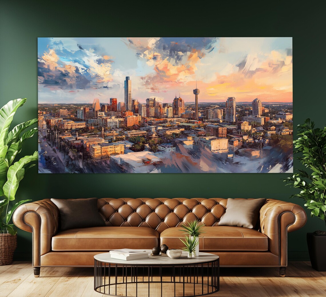 San Antonio Abstract Skyline, Oil Painting Style Art Print - Image 4