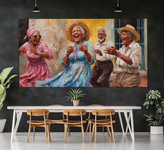Mexican Old Men Dancing Print In Retro Oil Painting Style Friendship Wall Art Old Friendship Poster Old Fellows Poster