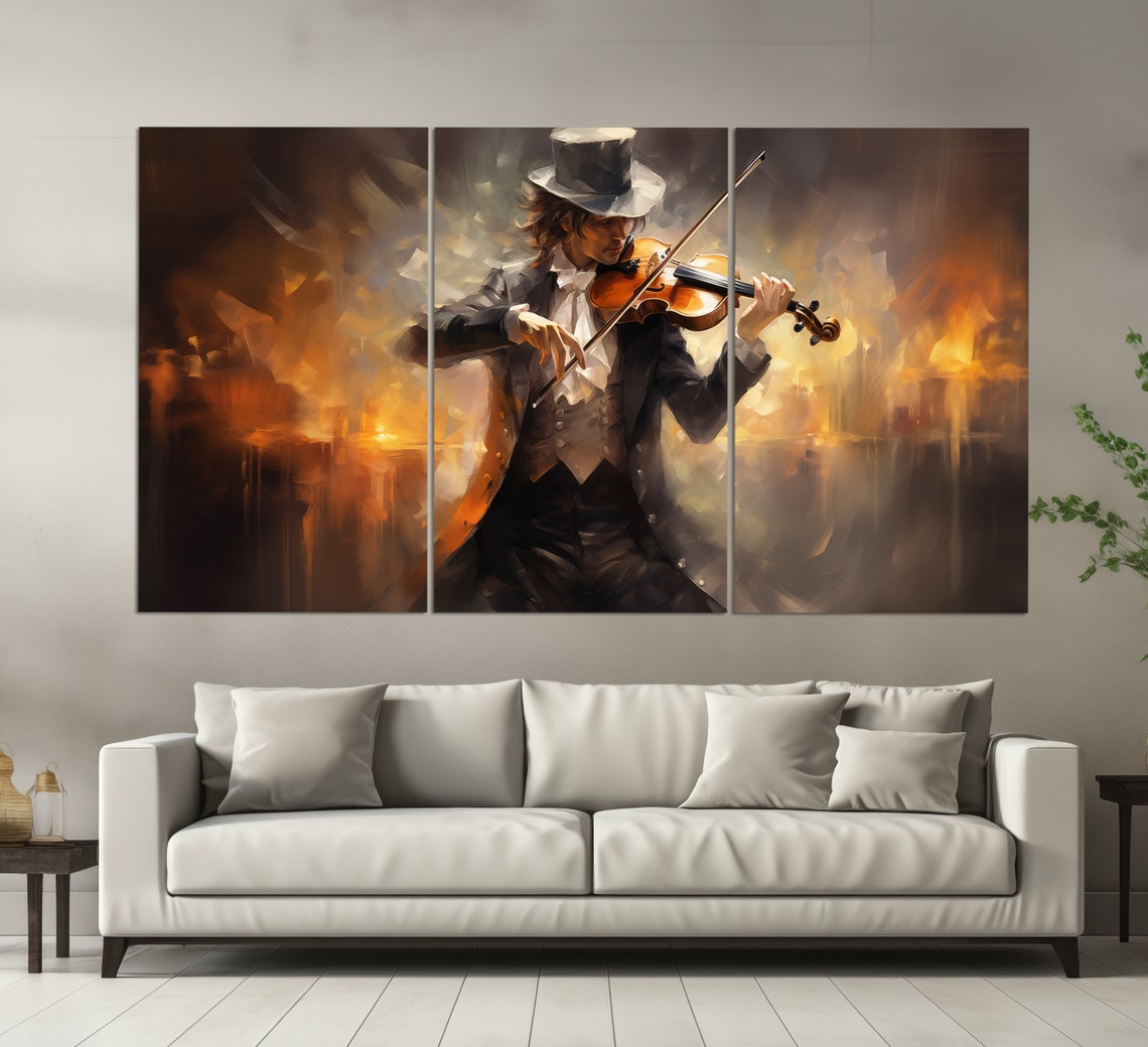 Violinist in Top Hat Playing Violin Dramatic Oil Painting Poster - Image 3
