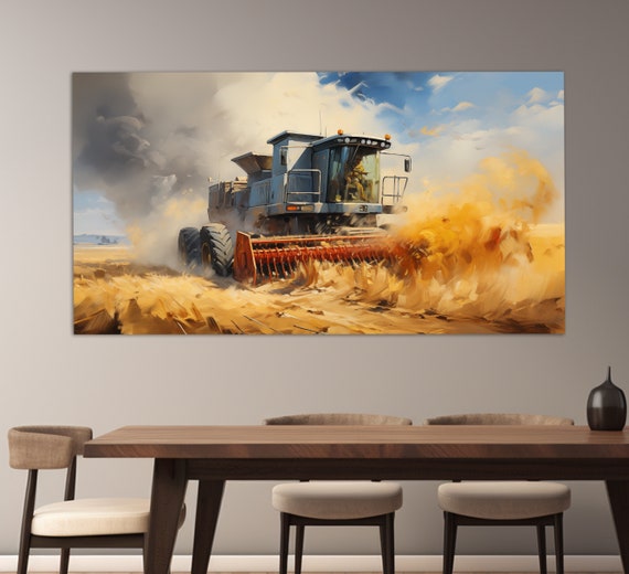 Agricultural Wall Art Harvester Print Harvesting Wall Art Wheat Field Print Farmhouse Decor Farm Wall Art Agricultural Decor