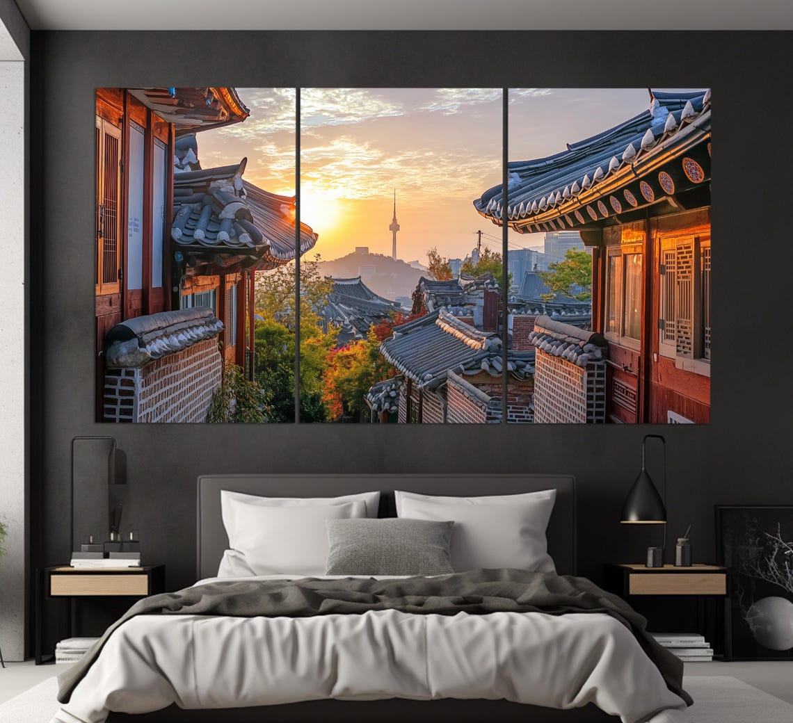 Bukchon Hanok Village Seoul Sunrise Traditional Korean Rooftops Poster - Image 3
