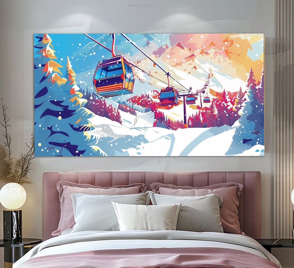Abstract Ski Lift Winter Forest Pop Art Poster